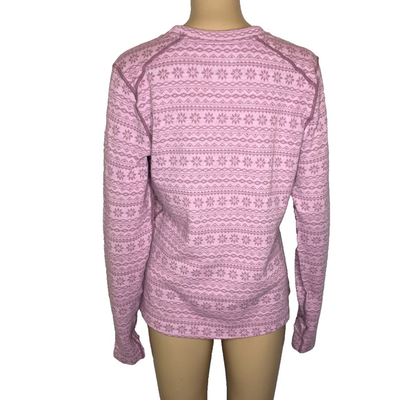 Women Large Terramar Merino Wool Blend Pink Patterned Crewneck Baselayer Winter - Picture 3 of 4